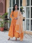 NEW ARRIVAL COTTON DIGITAL PRINTED GOWN BOTTOM WITH DUPATTA ORANGE