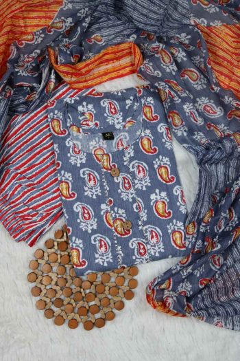 NEW ARRIVAL COTTON DIGITAL PRINTED TOP BOTTOM DUPATTA GREY