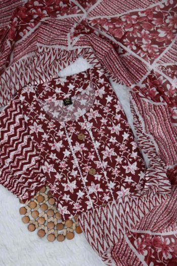 NEW ARRIVAL COTTON DIGITAL PRINTED TOP BOTTOM DUPATTA MAROON