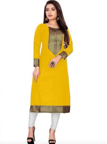 NEW ARRIVAL COTTON FLEX LACE WORK KURTI  YELLOW
