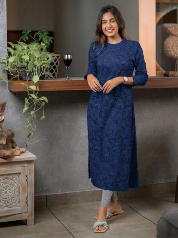 NEW ARRIVAL COTTON PRINTED KURTI BLUE