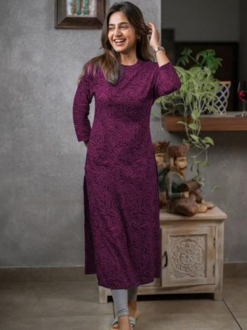 NEW ARRIVAL COTTON PRINTED KURTI  WINE