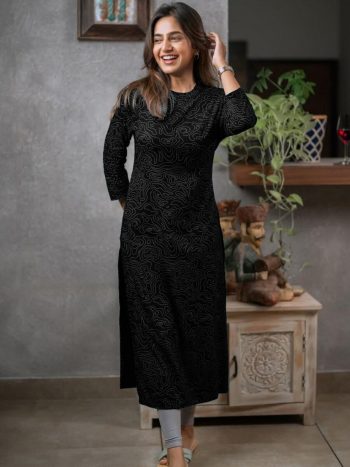 NEW ARRIVAL COTTON PRINTED KURTI  BLACK