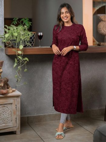 NEW ARRIVAL COTTON PRINTED KURTI  MAROON