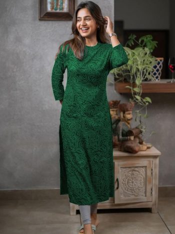 NEW ARRIVAL COTTON PRINTED KURTI  GREEN