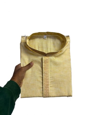 NEW ARRIVAL COTTON THREAD WORK MEN'S KURTA PAYJAMA  YELLOW
