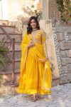 NEW ARRIVAL FAUX BLOOMING EMBROIDERY ZARI SEQUENCE WORK GOWN WITH DUPATTA FESTIVE WEAR WHOLESALE PRICE ETHNIC GARMENT (12)