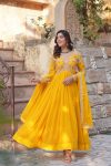 NEW ARRIVAL FAUX BLOOMING EMBROIDERY ZARI SEQUENCE WORK GOWN WITH DUPATTA FESTIVE WEAR WHOLESALE PRICE ETHNIC GARMENT (12)