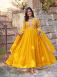 NEW ARRIVAL FAUX BLOOMING EMBROIDERY ZARI SEQUENCE WORK GOWN WITH DUPATTA  YELLOW