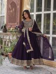 NEW ARRIVAL FAUX BLOOMING EMBROIDERY ZARI SEQUENCE WORK GOWN WITH DUPATTA WINE