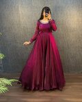 NEW ARRIVAL FENDI SILK EMBROIDERY SEQUENCE WORK GOWN WITH DUPATTA PARTY WEAR WHOLESALE PRICE ETHNIC GARMENT (15)