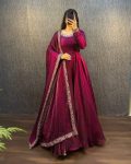 NEW ARRIVAL FENDI SILK EMBROIDERY SEQUENCE WORK GOWN WITH DUPATTA PARTY WEAR WHOLESALE PRICE ETHNIC GARMENT (15)