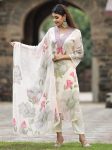 NEW ARRIVAL GEORGETTE EMBROIDERY AND PRINT WORK TOP BOTTOM WITH DUPATTA  OFF WHITE