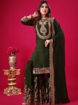 NEW ARRIVAL GEORGETTE EMBROIDERY SEQUENCE THREAD WORK TOP SHARARA WITH DUPATTA  GREEN