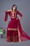 NEW ARRIVAL GEORGETTE EMBROIDERY SEQUENCE THREAD WORK TOP SHARARA WITH DUPATTA FESTIVE WEAR WHOLESALE PRICE ETHNIC GARMENT (4)