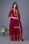 NEW ARRIVAL GEORGETTE EMBROIDERY SEQUENCE THREAD WORK TOP SHARARA WITH DUPATTA FESTIVE WEAR WHOLESALE PRICE ETHNIC GARMENT (4)