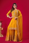 NEW ARRIVAL GEORGETTE EMBROIDERY SEQUENCE THREAD WORK TOP SHARARA WITH DUPATTA PARTY WEAR WHOLESALE PRICE ETHNIC GARMENT (42)