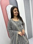 NEW ARRIVAL GEORGETTE EMBROIDERY SEQUENCE WORK GOWN WITH DUPATTA PARTY WEAR WHOLESALE PRICE ETHNIC GARMENT (9)