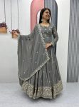 NEW ARRIVAL GEORGETTE EMBROIDERY SEQUENCE WORK GOWN WITH DUPATTA PARTY WEAR WHOLESALE PRICE ETHNIC GARMENT (9)