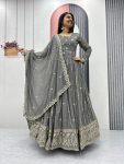 NEW ARRIVAL GEORGETTE EMBROIDERY SEQUENCE WORK GOWN WITH DUPATTA PARTY WEAR WHOLESALE PRICE ETHNIC GARMENT (9)