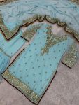 NEW ARRIVAL GEORGETTE EMBROIDERY SEQUENCE WORK TOP SHARARA WITH DUPATTA FESTIVE WEAR WHOLESALE PRICE ETHNIC GARMENT (11)