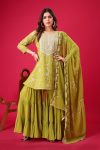 NEW ARRIVAL GEORGETTE EMBROIDERY WORK TOP SHARARA WITH DUPATTA LEMON