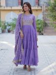 NEW ARRIVAL GEORGETTE  SEQUENCE EMBROIDERY WORK GOWN WITH DUPATTA LAVENDER