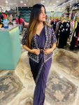 NEW ARRIVAL GEORGETTE SEQUENCE EMBROIDERY WORK READY TO WEAR SAREE KOTI WAIST BELT WITH STITCHED BLOUSE PARTY WEAR WHOLESALE PRICE ETHNIC GARMENT (3)