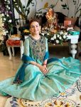 NEW ARRIVAL GOLD CRUSH SILK EMBROIDERY SEQUENCE WITH LATKAN WORK GOWN BOTTOM WITH DUPATTA SEA GREEN
