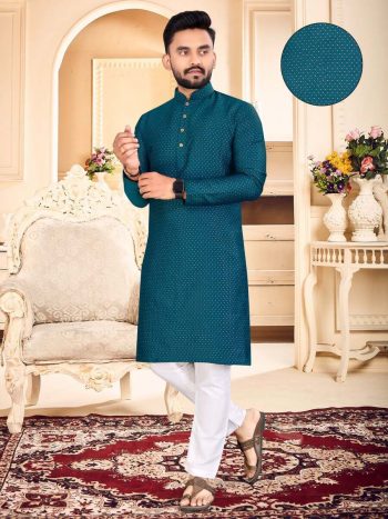 NEW ARRIVAL JACQUARD WEAVING BUTTI WORK MEN'S KURTA PAYJAMA RAMA