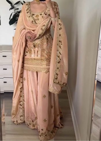 NEW ARRIVAL JALPARI COTTON EMBROIDERY SEQUENCE WORK TOP PALAZZO WITH DUPATTA  PEACH