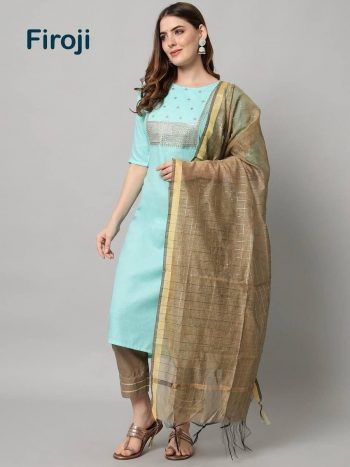 NEW ARRIVAL MAGIC COTTON EMBROIDERY ZARI AND SEQUENCE WORK TOP BOTTOM DUPATTA  SKY