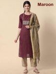 NEW ARRIVAL MAGIC COTTON EMBROIDERY ZARI AND SEQUENCE WORK TOP BOTTOM DUPATTA  MAROON