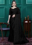NEW ARRIVAL RANGOLI SILK EMBROIDERY MULTI SEQUENCE CUT WORK READY TO WEAR SAREE WITH UNSTITCHED BLOUSE BLACK