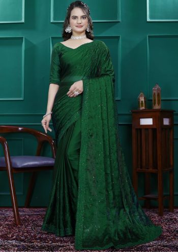 NEW ARRIVAL RANGOLI SILK EMBROIDERY MULTI SEQUENCE CUT WORK READY TO WEAR SAREE WITH UNSTITCHED BLOUSE GREEN