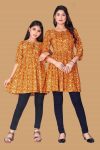 NEW ARRIVAL RAYON PRINTED KURTI MOTHER DAUGHTER COMBO YELLOW