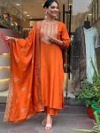 NEW ARRIVAL RAYON SEQUENCE EMBROIDERY WORK TOP BOTTOM WITH DUPATTA ORANGE