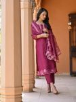 NEW ARRIVAL RAYON SLUB PRINTED EMBROIDERY WORK TOP BOTTOM WITH DUPATTA PARTY WEAR WHOLESALE PRICE ETHNIC GARMENT (8)