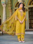 NEW ARRIVAL ROMAN SILK EMBROIDERY WORK TOP BOTTOM WITH DUPATTA PARTY WEAR WHOLESALE PRICE ETHNIC GARMENT (4)