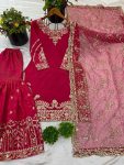 NEW ARRIVAL SHIMMER SILK EMBROIDERY SEQUENCE WORK TOP SHARARA WITH DUPATTA PARTY WEAR WHOLESALE PRICE ETHNIC GARMENT (3)