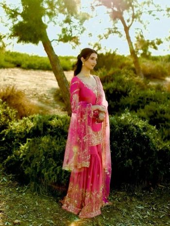 NEW ARRIVAL SHIMMER SILK EMBROIDERY SEQUENCE WORK TOP SHARARA WITH DUPATTA PINK