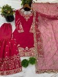 NEW ARRIVAL SHIMMER SILK EMBROIDERY SEQUENCE WORK TOP SHARARA WITH DUPATTA PARTY WEAR WHOLESALE PRICE ETHNIC GARMENT (3)