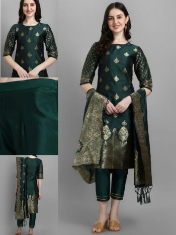 NEW ARRIVAL SILK BLEND JACQUARD WORK TOP BOTTOM WITH DUPATTA  GREEN