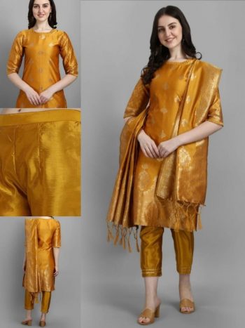NEW ARRIVAL SILK BLEND JACQUARD WORK TOP BOTTOM WITH DUPATTA  YELLOW