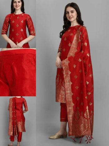 NEW ARRIVAL SILK BLEND JACQUARD WORK TOP BOTTOM WITH DUPATTA  RED
