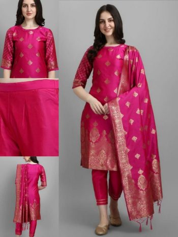 NEW ARRIVAL SILK BLEND JACQUARD WORK TOP BOTTOM WITH DUPATTA  RANI