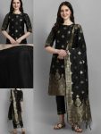 NEW ARRIVAL SILK BLEND JACQUARD WORK TOP BOTTOM WITH DUPATTA  BLACK