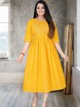 NEW ARRIVAL SLUB RAYON EMBROIDERY WORK ONLY KURTI  YELLOW
