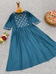 NEW ARRIVAL SLUB RAYON EMBROIDERY WORK ONLY KURTI WHOLESALE PRICE ETHNIC GARMENT (15)