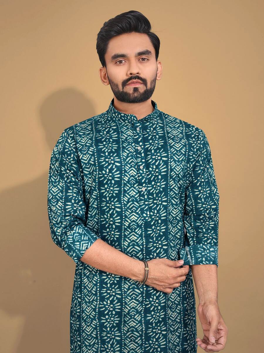 NEW ARRIVAL SOFT COTTON MULTICOLOR FOIL PRINT MEN'S KURTA PAYJAMA FESTIVE WEAR WHOLESALE PRICE ETHNIC GARMENT (13)